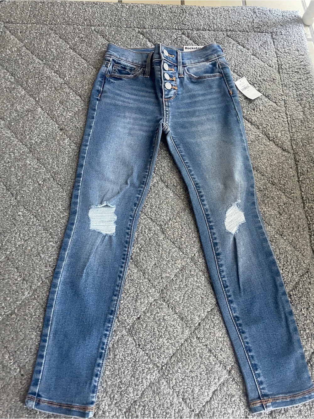 Old Navy Button-Fly Distressed Skinny Jeans - Medium Blue